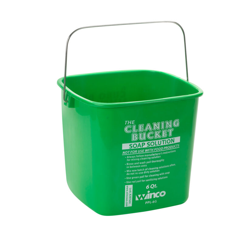 Winco PPL-6G Green Square Cleaning Bucket for Soap w/ Metal Handle (6qt.)