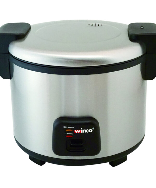 Winco RC-P301 30-cup electric rice cooker and warmer in stainless steel, front view