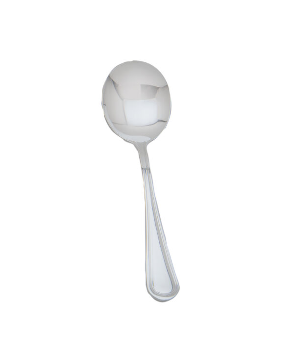 Thunder Group SLGD003 Legend bouillon spoon in mirror-finish 18/0 stainless steel, profile view