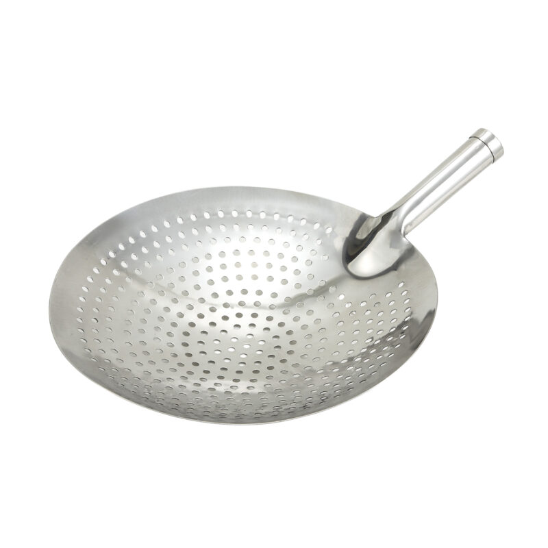 Winco SC-12 Round Stainless Steel Perforated Skimmer w/ Short Handle - ( 12" dia. )