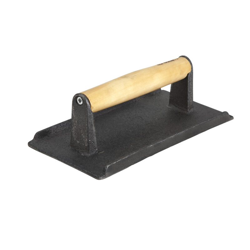 Winco SWA-2 Cast Iron Steak Weight w/ Wooden Handle ( 8-1/4" x 4-1/4" )