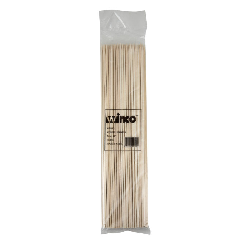 Winco WSK-12 12" Disposable Bamboo Skewers - Bag of 100