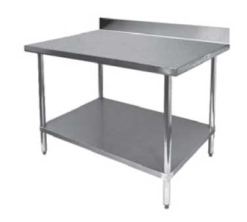 GSW WT-PB2460 stainless steel work table in 304 stainless finish with 4 inch backsplash and undershelf, front angle view