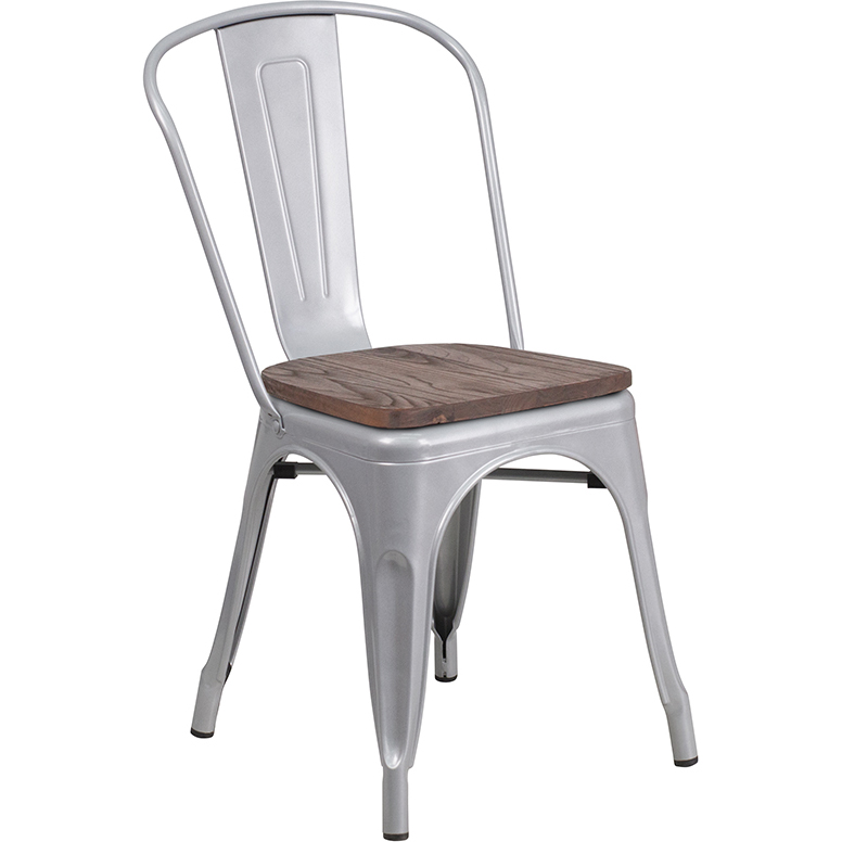 Flash Furniture CH-31230-SIL-WD-GG Stacking Side Chair w/ Vertical Slat Back & Wood Seat