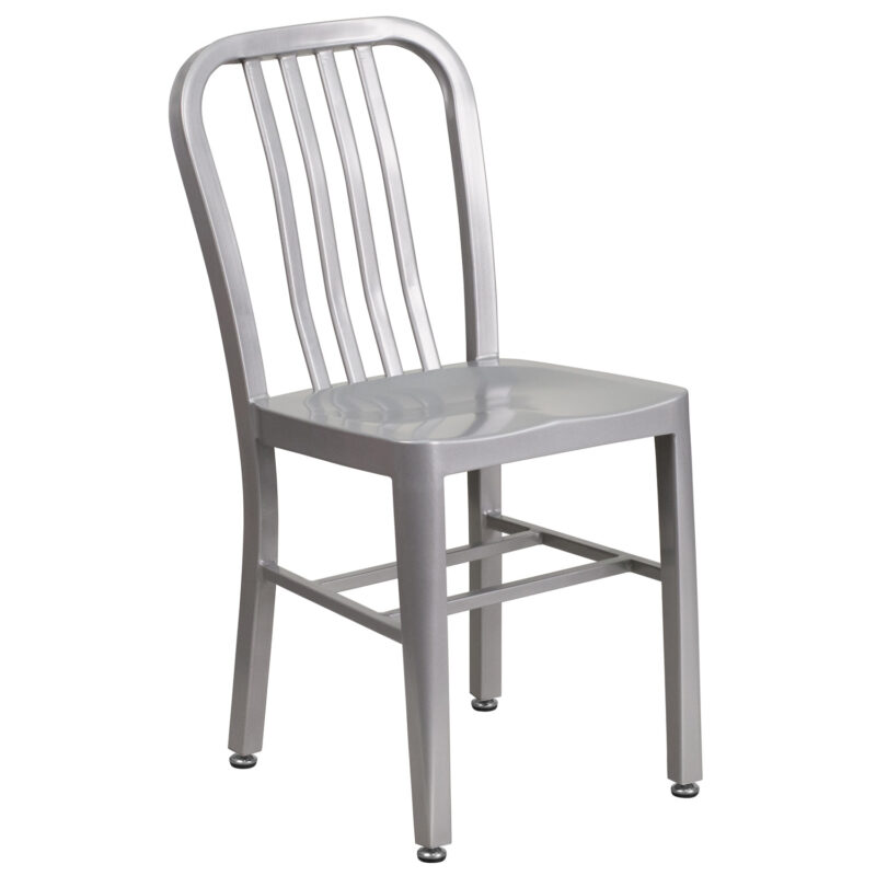 Flash Furniture CH-61200-18-SIL-GG Metal Outdoor Side Chair - (Silver)