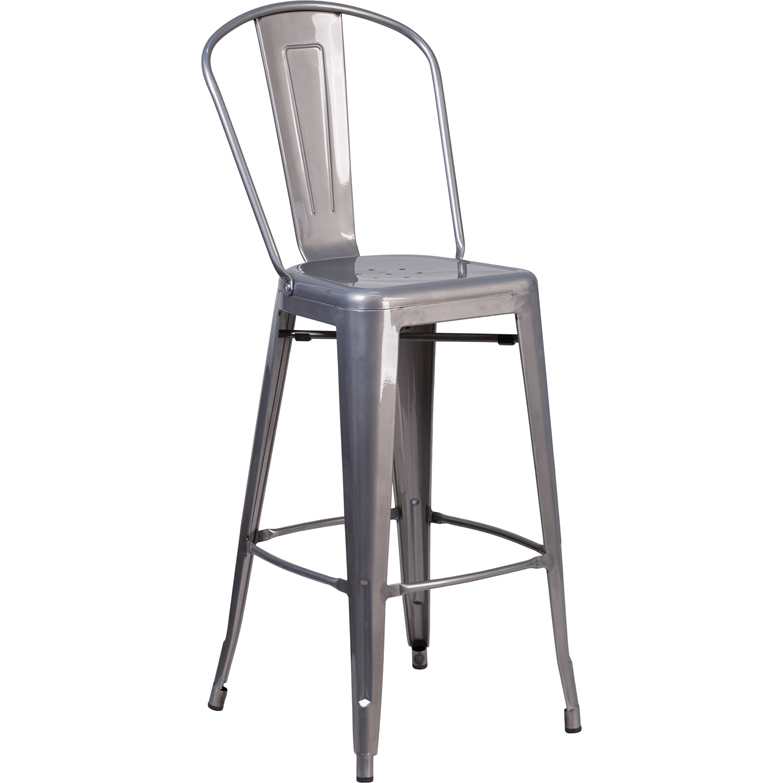 Flash Furniture XU-DG-TP001B-30-GG Metal Bar Stool w/ Curved Back - (Silver)