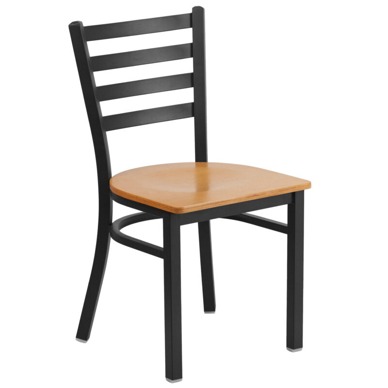 Flash Furniture XU-DG694BLAD-NATW-GG Metal Restaurant Chair w/ Ladder Back & Natural Wood Seat
