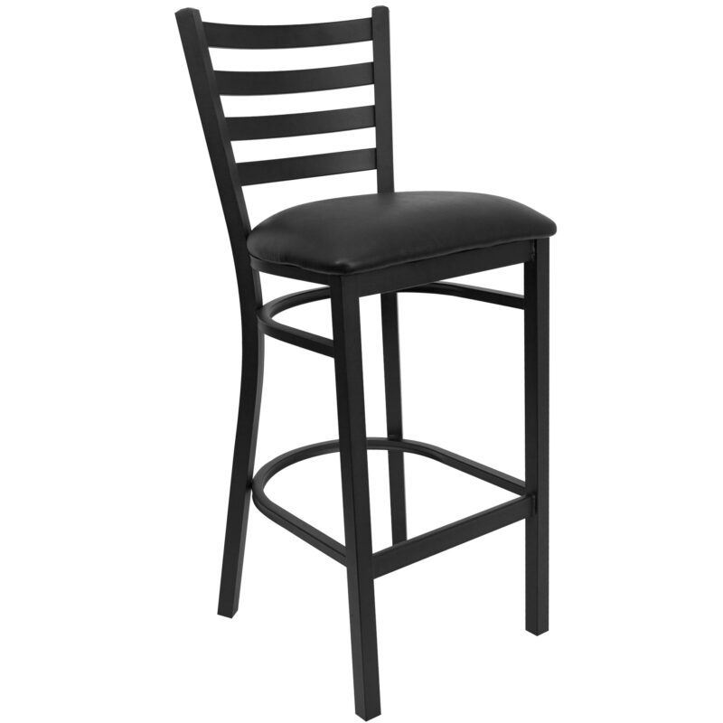 Flash Furniture XU-DG697BLAD-BAR-BLKV-GG Metal Bar Stool w/ Ladder Back & Black Vinyl Seat