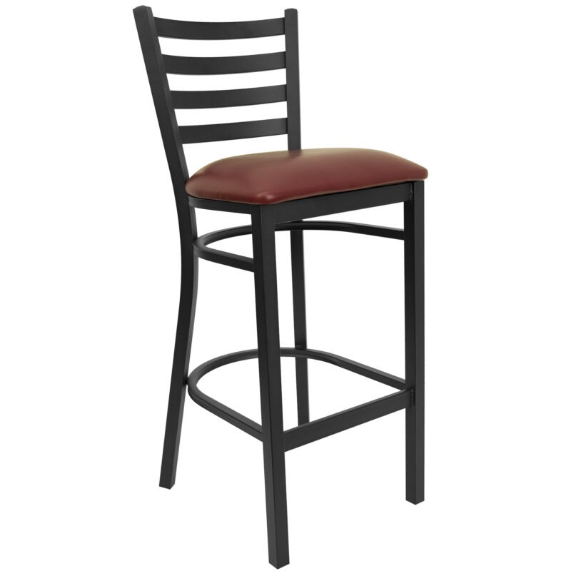 Flash Furniture XU-DG697BLAD-BAR-BURV-GG Metal Bar Stool w/ Ladder Back & Burgundy Vinyl Seat