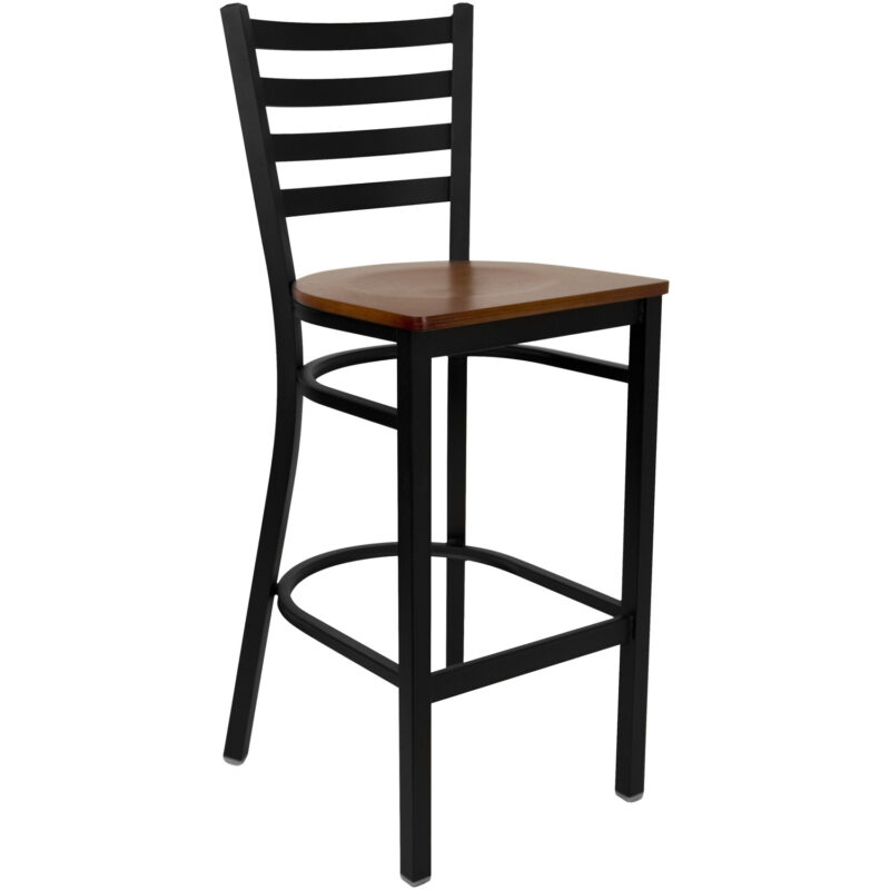 Flash Furniture XU-DG697BLAD-BAR-CHTW-GG Metal Bar Stool w/ Ladder Back & Wood Seat