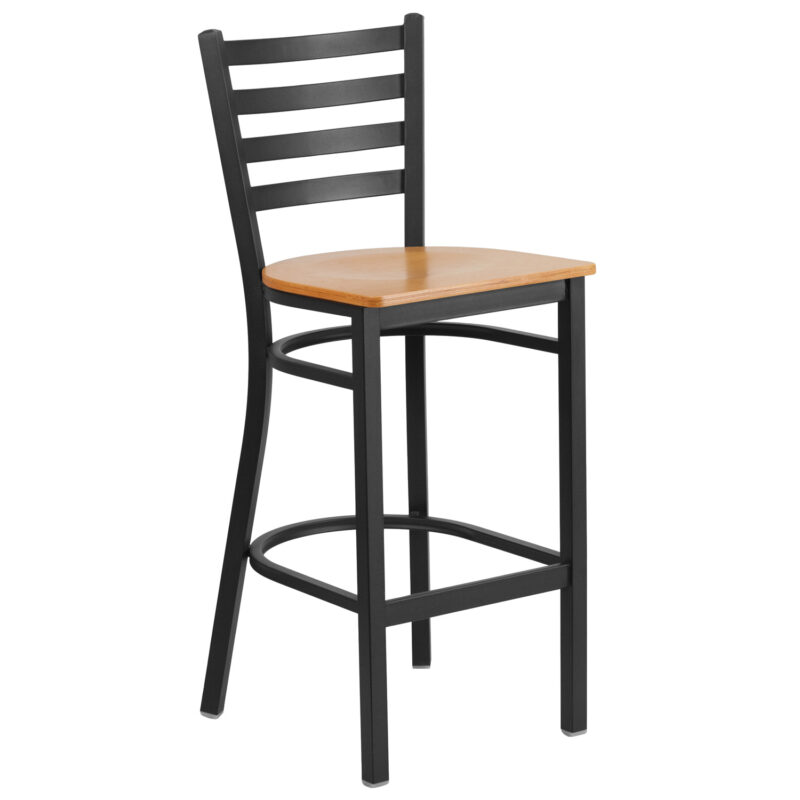 Flash Furniture XU-DG697BLAD-BAR-NATW-GG Metal Bar Stool w/ Ladder Back & Wood Seat