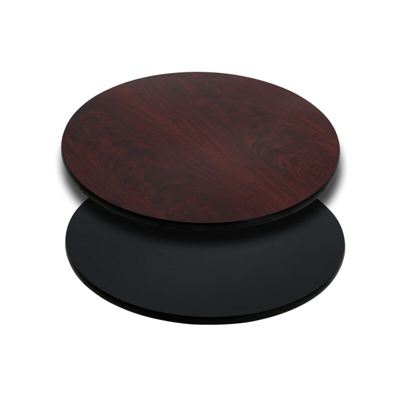 Flash Furniture XU-RD-24-MBT-GG 24" Black / Mahogany Laminated Round Reversible Table Top