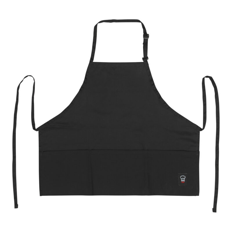 Winco BA-2724K Signature Chef Black Mid-Length Bib Apron with 3 Vertical Waist Pockets - (24" x 27 1/2")
