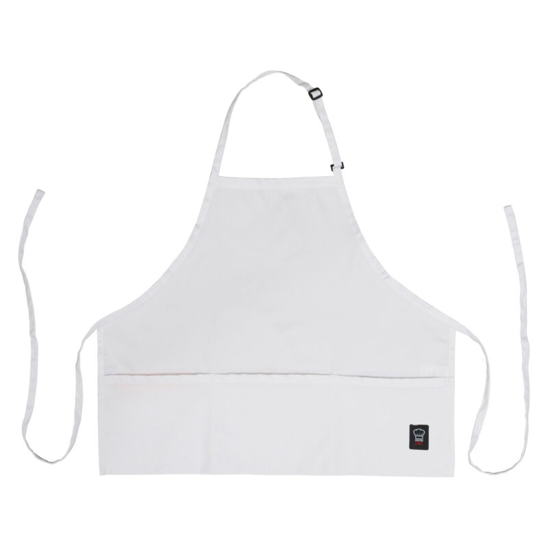 Winco BA-2724W Signature Chef White Mid-Length Bib Apron with 3 Vertical Waist Pockets - (24" x 27 1/2")