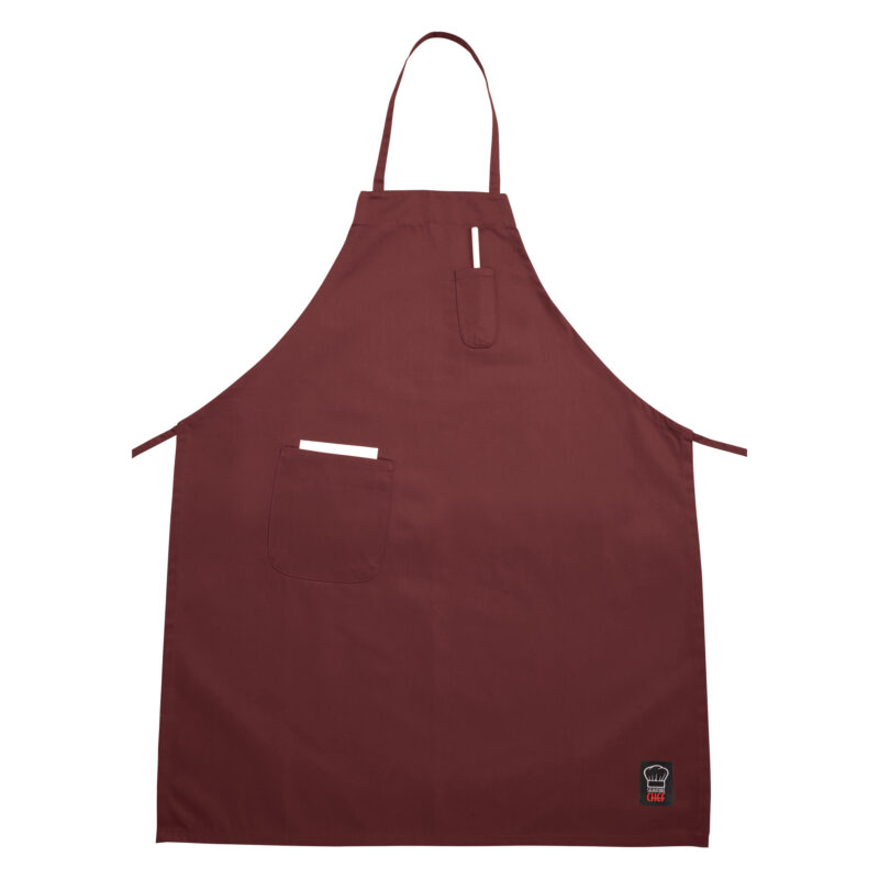 Winco BA-PBG Signature Chef Burgundy Full-Length Bib Apron with 2 Pockets - (33" x 26")