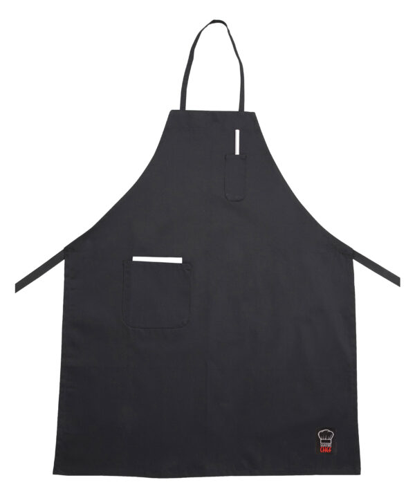 Winco BA-PBK Signature Chef Black Full-Length Bib Apron with 2 Pockets – (33″ x 26″)