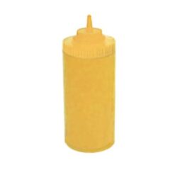 Winco PSW-32Y 32 oz. wide-mouth squeeze bottle in yellow, front view