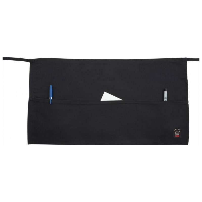 Winco WA-1221 Signature Chef Black 3-Pocket Waist Apron - (12 1/2" x 21 3/4")