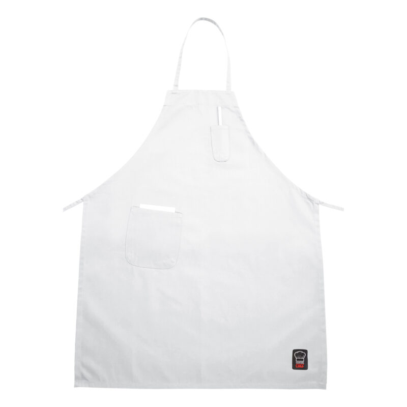 Winco BA-PWH Signature Chef White Full-Length Bib Apron with 2 Pockets - (33" x 26")