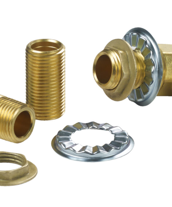 Krowne 21-190L wall faucet mounting kit in brass, full kit view