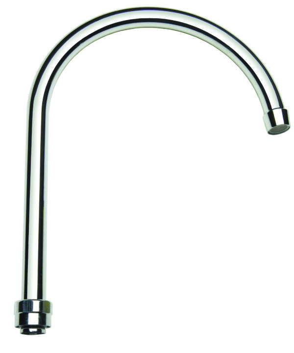 Krowne 21-429L 8-1/2" gooseneck replacement spout in chrome, side view