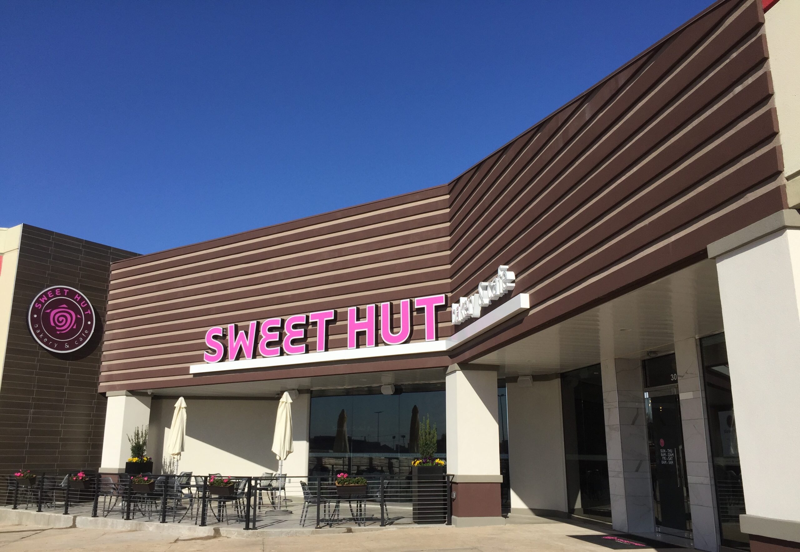Sweet Hut Bakery storefront after renovation by Restaurant Headquarters in Plano TX