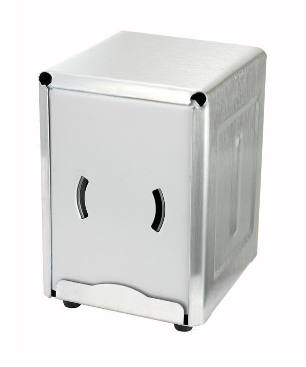Winco NH-5 half-size napkin dispenser in stainless steel, front view