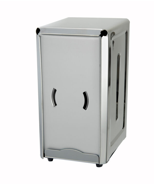 Winco NH-7 full-size napkin dispenser in stainless steel, front view