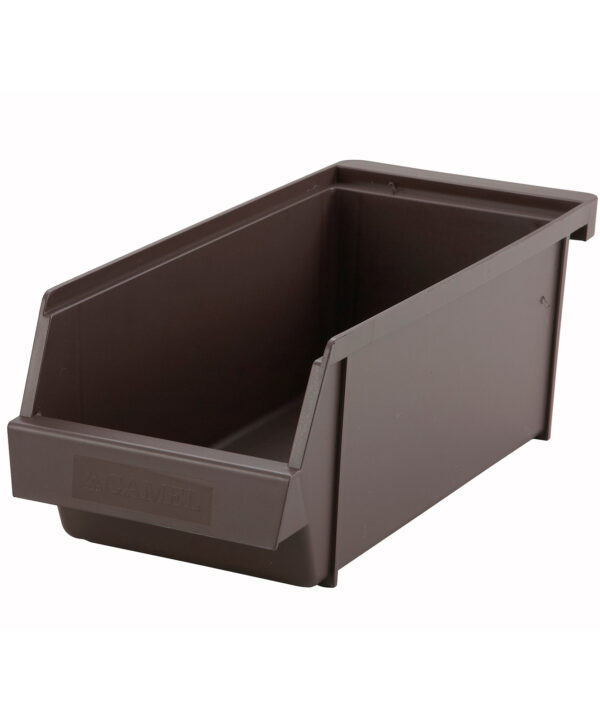 Winco OGZ-1B cutlery organizer bin in brown plastic, front view