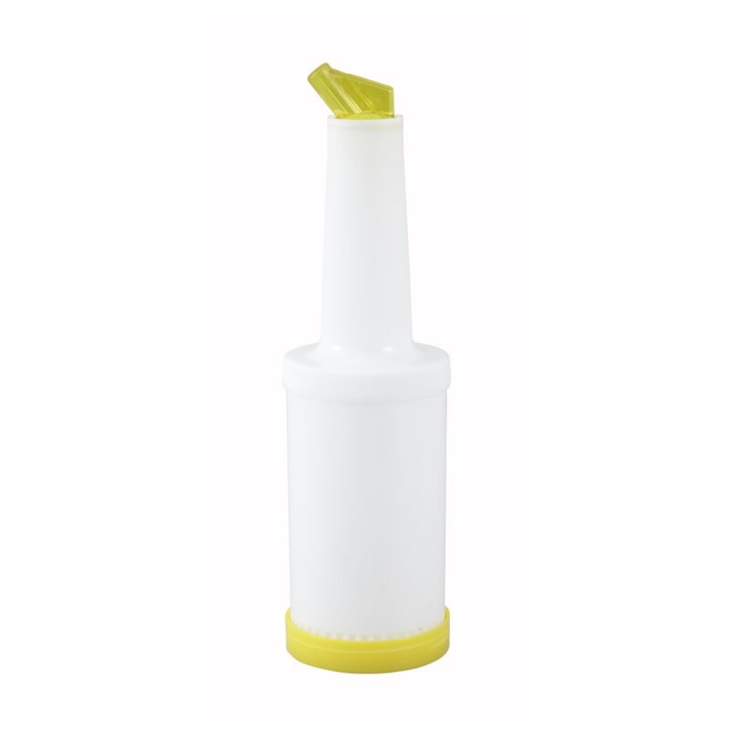 Winco PPB-1Y Liquor and Juice Pour Bottle with Yellow Spout and Lid - 1 Qt.