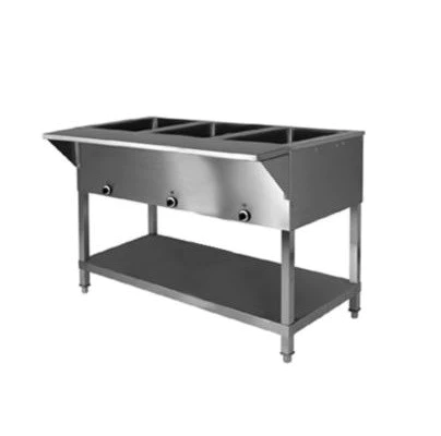 Klinger's Trading SW-3H-120 3-well electric steam table in stainless steel, front view