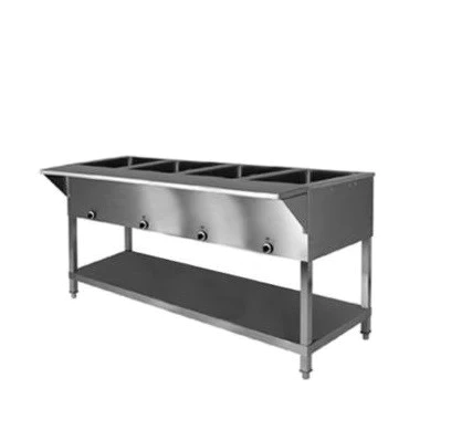 Klinger's Trading SW-4H-120 4-well electric steam table in stainless steel, front view