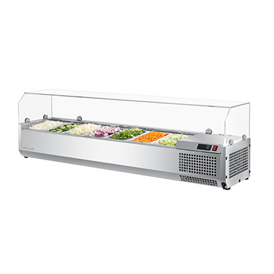 Turbo Air CTST-1500G-N refrigerated countertop salad table in stainless steel with clear hood, front view