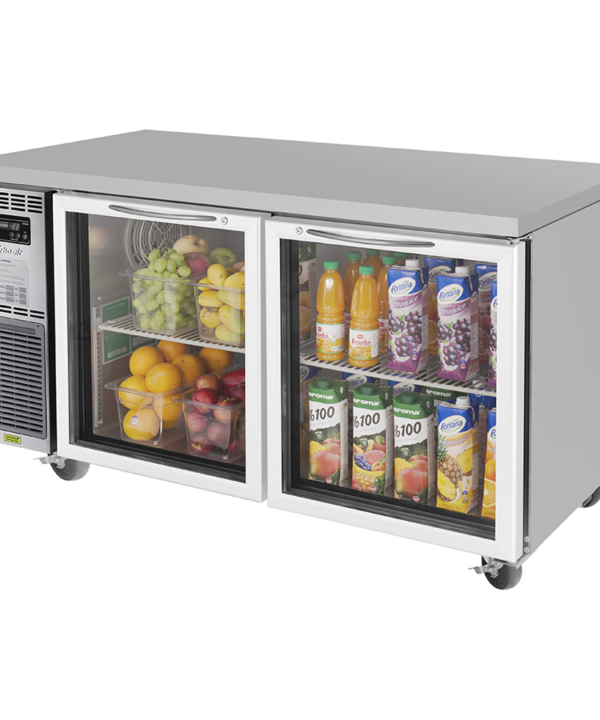 Turbo Air JUR-60-G-N 2-glass-door undercounter refrigerator in stainless steel, front view