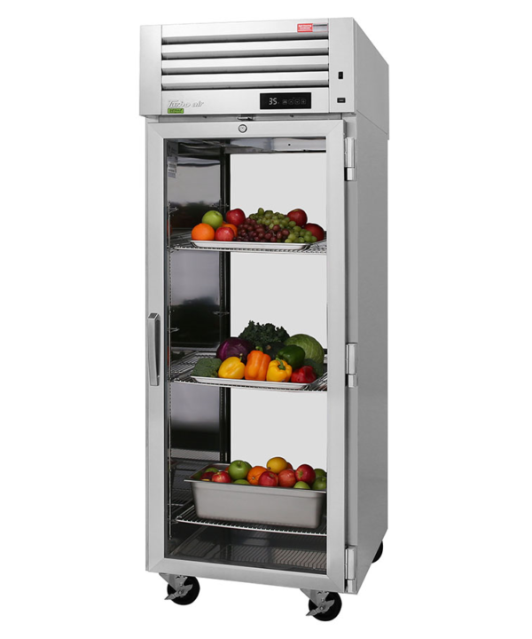 Turbo Air PRO-26R-G-PT-N(L) glass door pass-thru refrigerator in stainless steel, front view