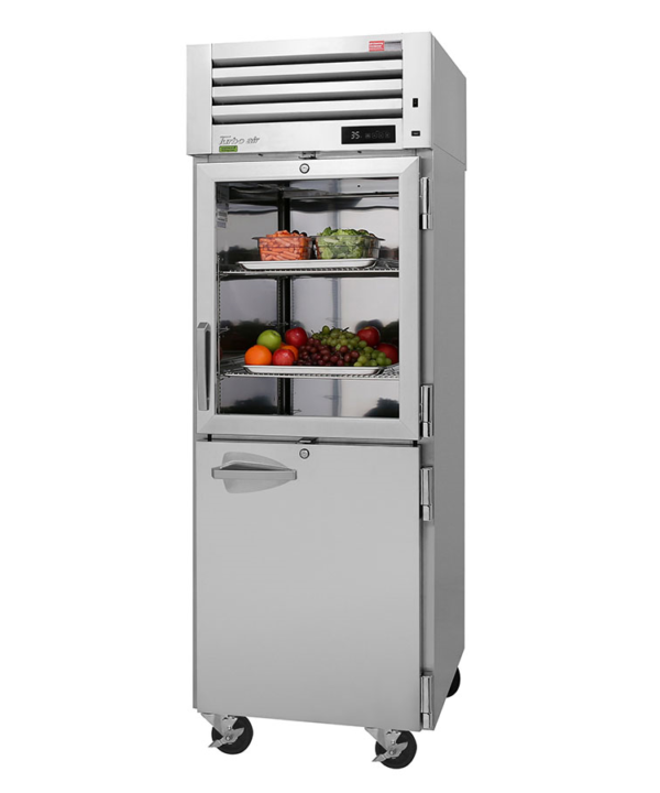 Turbo Air PRO-26R-GSH-N(-L) glass and solid half door reach-in refrigerator in stainless steel, front view
