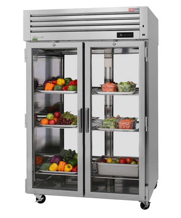 Turbo Air PRO-50R-G-PT-N 4 glass door pass-thru refrigerator in stainless steel, front view