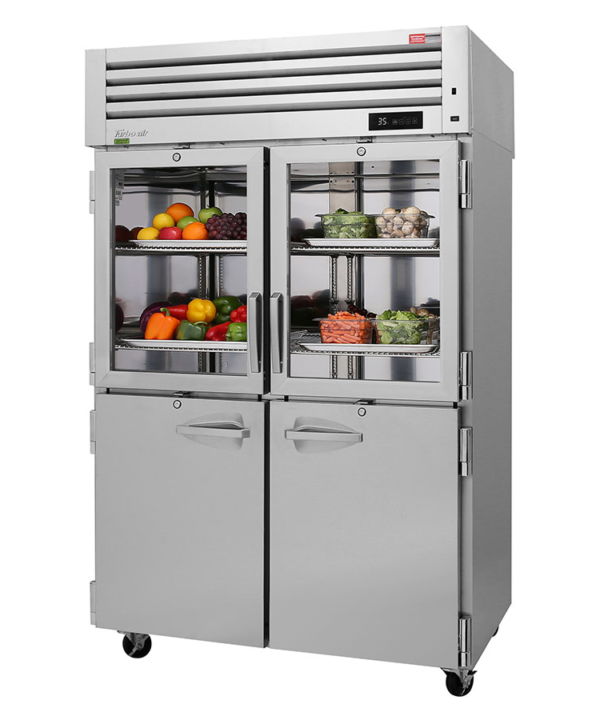 Turbo Air PRO-50R-GSH-N two-section reach-in refrigerator in stainless steel with two glass and two solid half-doors, front view
