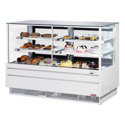 Turbo Air TCGB-72UF-CO-W(B)-N refrigerated and dry combination bakery display case in white, front view