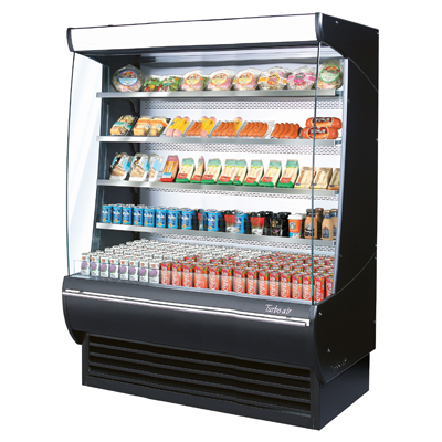 Turbo Air TOM-60DXB-N vertical open display merchandiser in black, front view