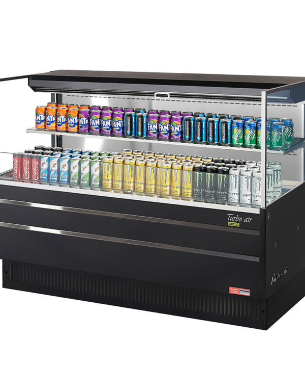 Turbo Air TOM-60L-UF-W(B)-2S-N low-profile open display merchandiser in black, front view