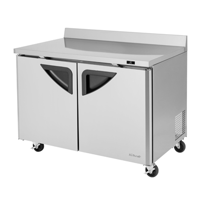 Turbo Air TWR-48SD-N 2-door worktop refrigerator in stainless steel, front view