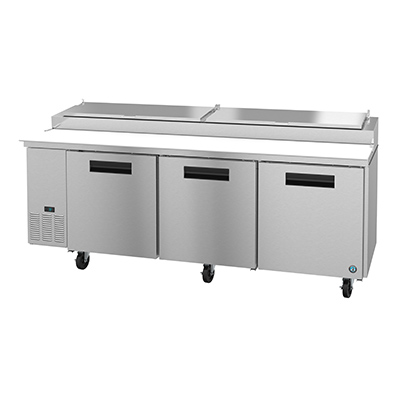 Hoshizaki PR93A 3-section pizza prep table in stainless steel, front view
