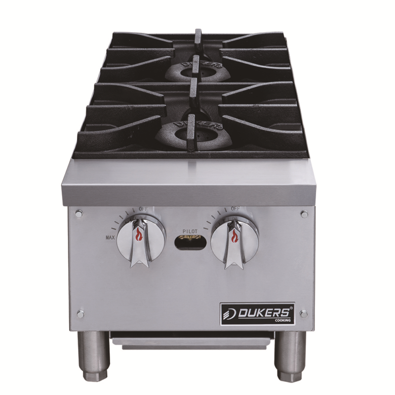 Dukers DCHPB12 12" Two-Burner Gas Commercial Countertop Hot Plate - 56,000 BTU