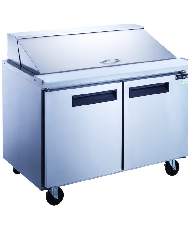 Dukers DSP48-18M-S2 Mega Top sandwich prep table refrigerator in stainless steel, front view