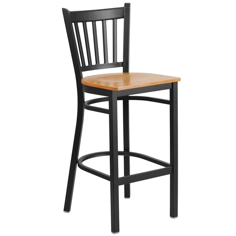 Flash Furniture XU-DG-6R6B-VRT-BAR-NATW-GG Metal Bar Stool w/ Vertical Slat Back & Wood Seat