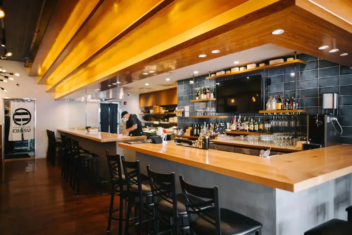 Ebesu Robata & Sushi interior detail, robata & sushi restaurant in Plano, TX, designed and built by Restaurant Headquarters
