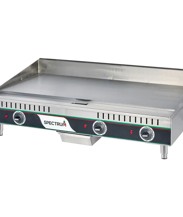 Front view of Winco EGD-36M 36-inch electric griddle with stainless steel body