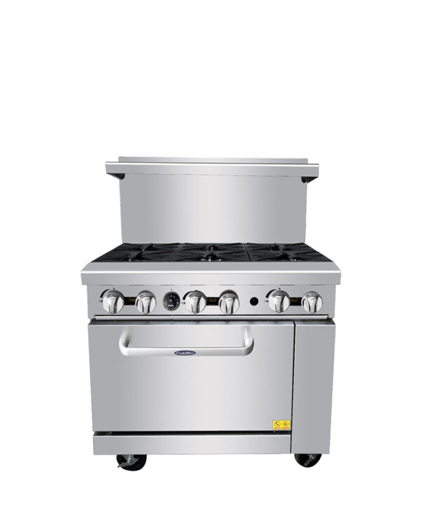 Front view of Atosa AGR-6B commercial gas range with six open burners