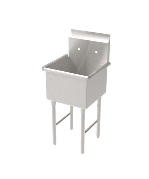 GSW SEE18181P one-compartment prep sink in stainless steel, front and side view